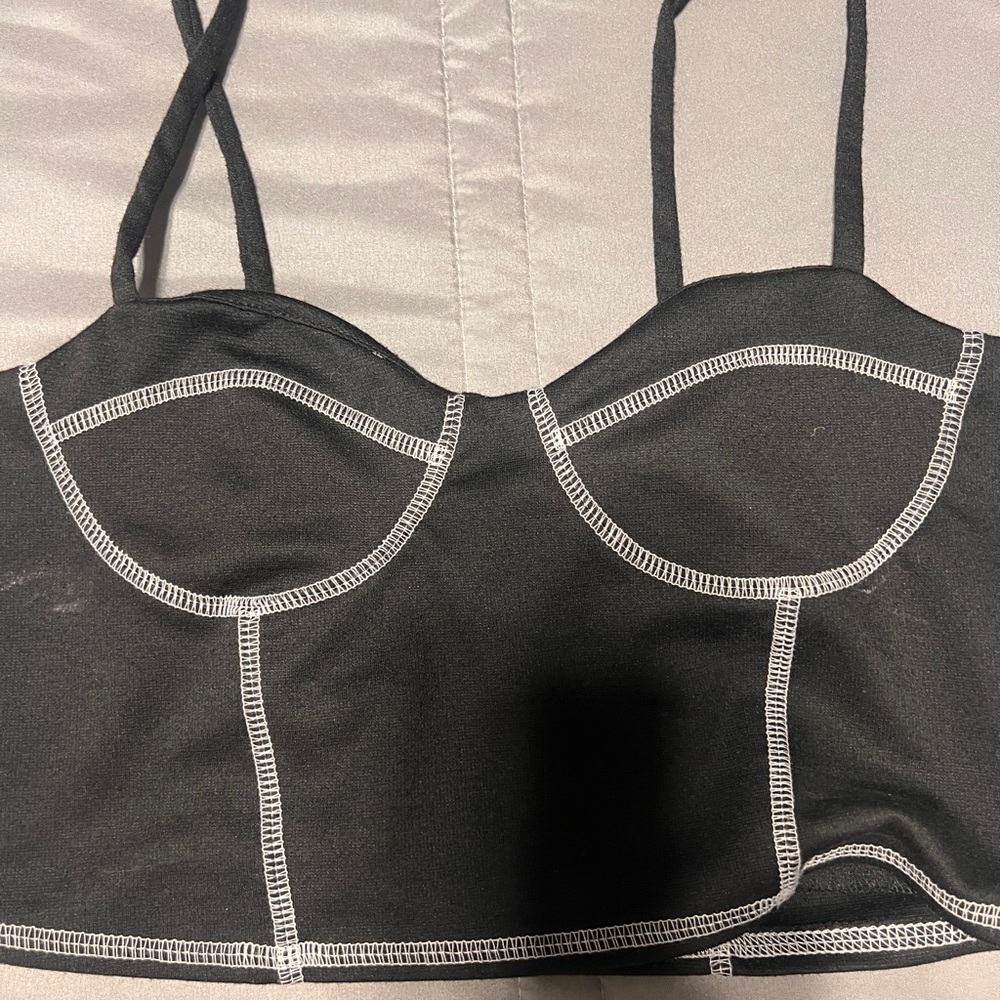 Forever 21 Black Crop Top with White Stitching